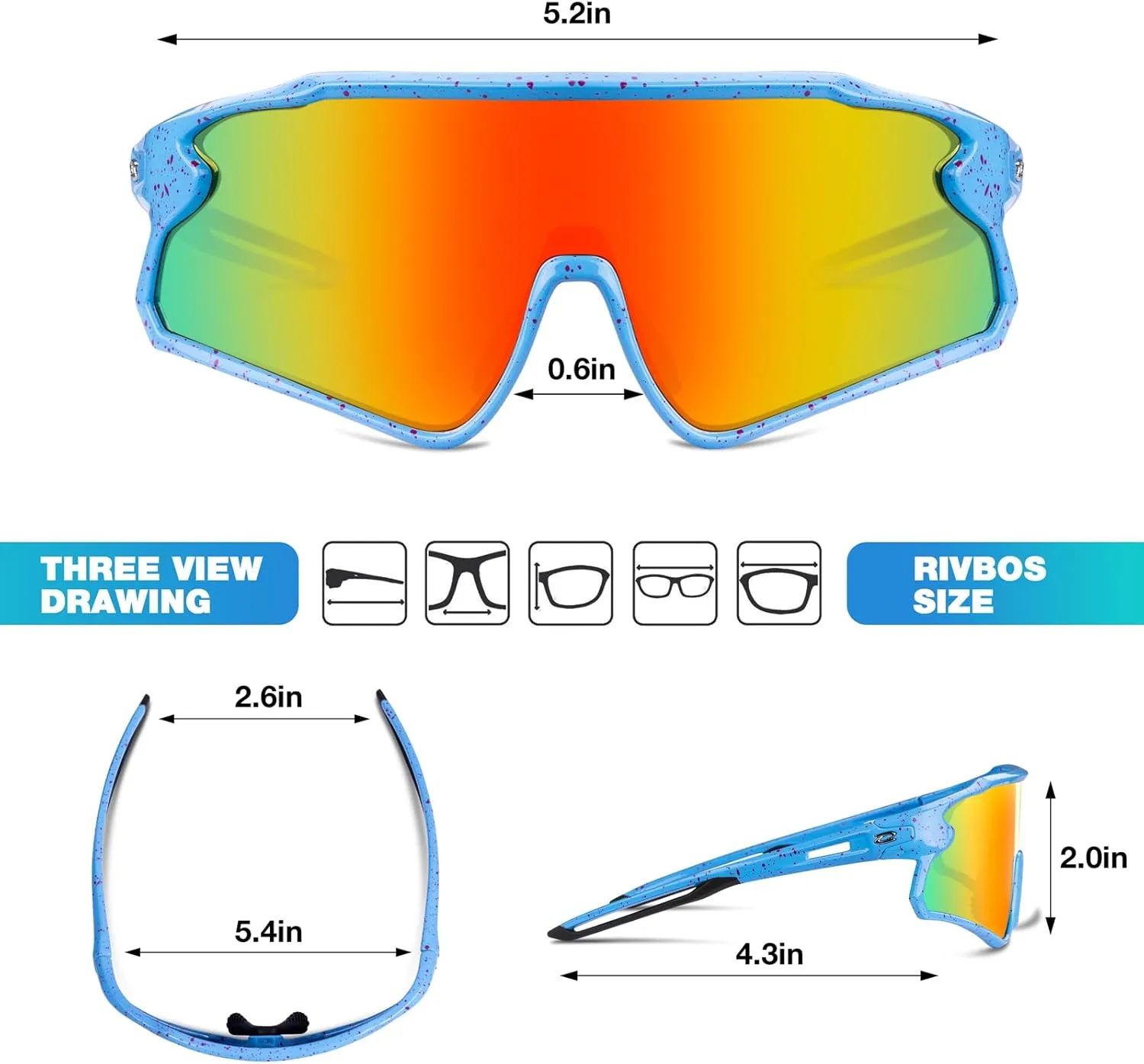RIVBOS Youth Baseball Sunglasses for Kids(Boys&Girls) Polarized UV Protection Cycling Glasses RYS007