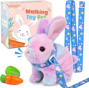 Robot Bunny Pal- My Realistic Bunny Toy, Bunny Realistic Bunny with Sounds, Jumping, Twitching, and Shaking Ears, Interactive Plush Bunny for Kids with Leash, Birthday Gift for Toddler（Colorful）