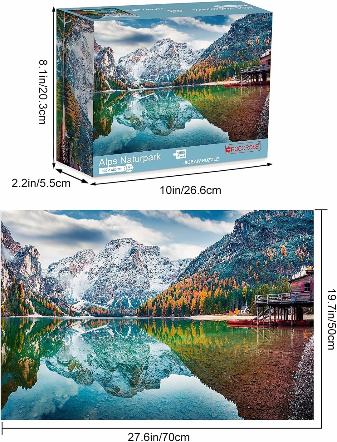 Rocorose 1000 Piece Jigsaw Puzzle Autumn of Italian Alps Naturpark Floor Puzzle for Kids Adult