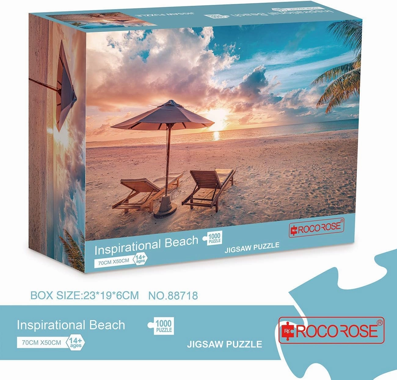 Rocorose 1000 Piece Jigsaw Puzzle, Inspirational Beach Puzzles for Adults and Families, Tropical Ocean Sunrise Sunset Scene Nature Puzzle, HD Quality Challenging Landscape Photo Puzzle Games
