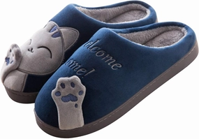 Rojeam Ladies Cute Cat Animal Plush Slip On Winter Warm Bedroom Shoes Non Slip House Slippers for Women Men