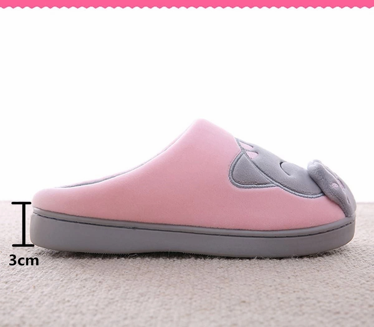 Rojeam Ladies Cute Cat Animal Plush Slip On Winter Warm Bedroom Shoes Non Slip House Slippers for Women Men