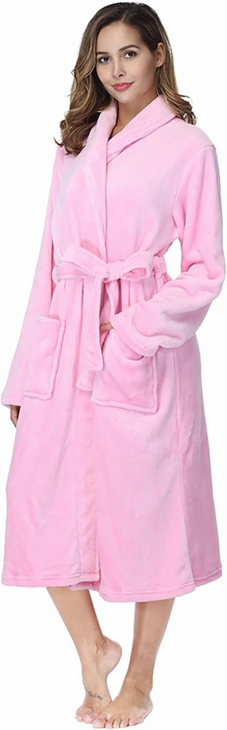 RONGTAI Womens Bathrobe Ladies Fleece Plush Warm Long Robes Fleece Nightgown Sleepwear