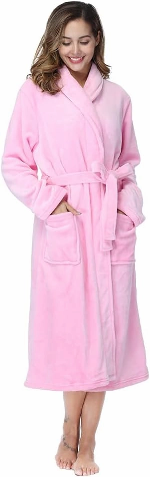 RONGTAI Womens Bathrobe Ladies Fleece Plush Warm Long Robes Fleece Nightgown Sleepwear