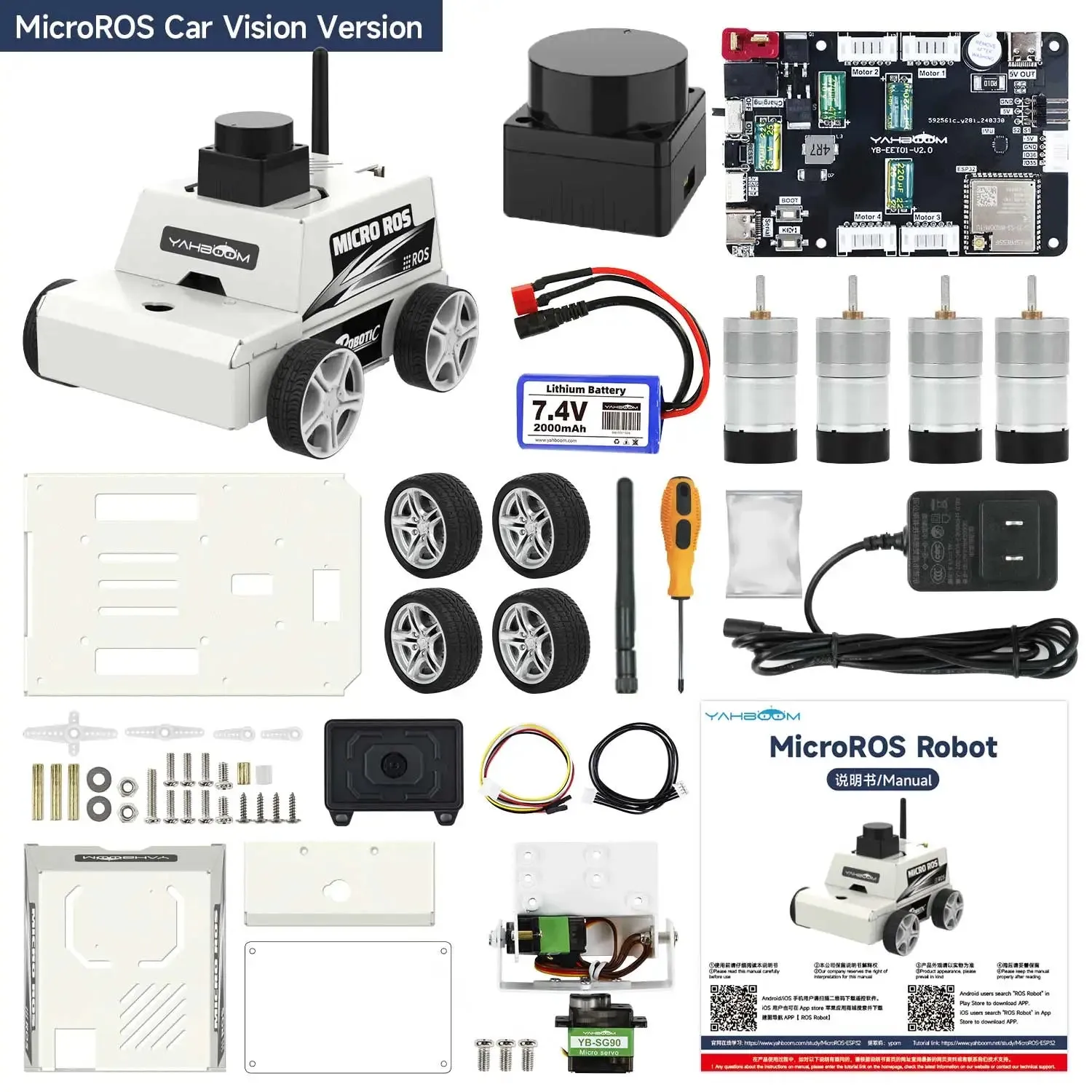 ROS2 Robot Car Kit Virtual Machine Control Programmable Toy With Metal Motor 2MP Camera Adopt ROS2-Humble Python3 Programming