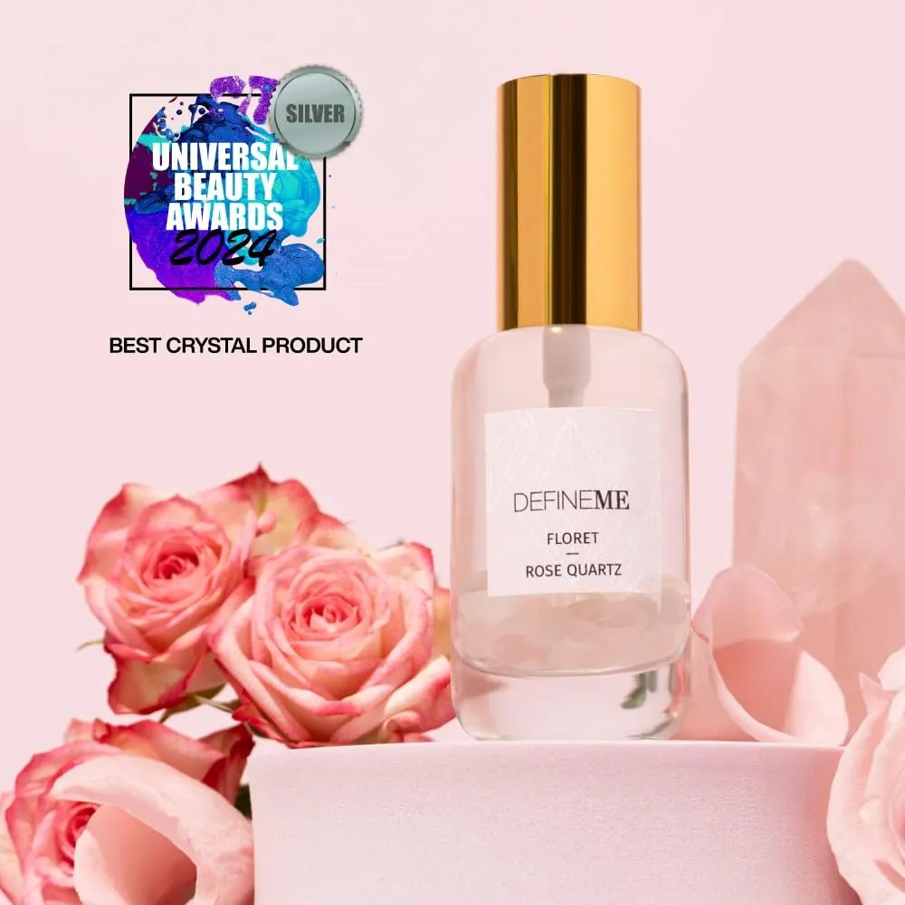Rose Quartz Crystal Infused Natural Perfume Mist, Floret Scent, 0.95 FL OZ, Award Winner 2024 Universal Beauty Awards