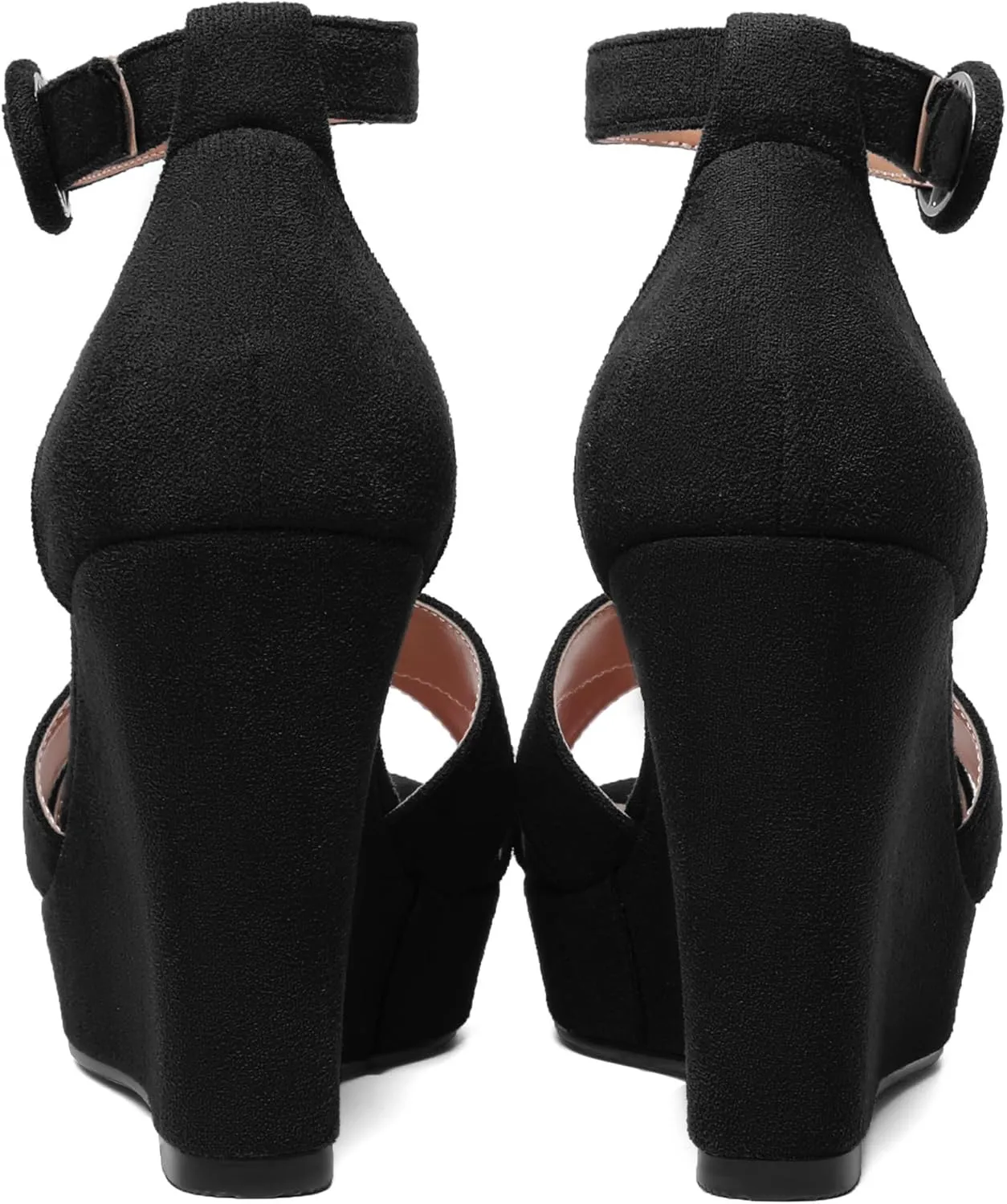 ROSERWISH Womens Buckle Fashion Round Toe Ankle Strap Platform Evening Suede Sexy Wedge High Heel Sandals 4 Inch