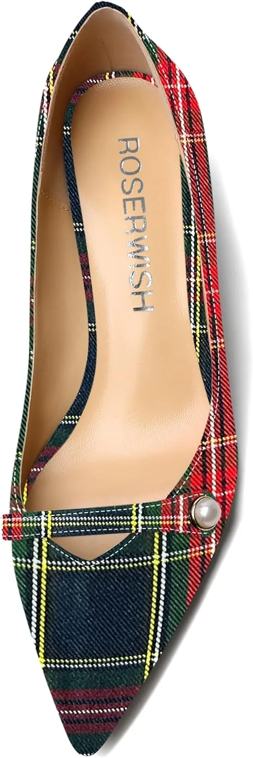 ROSERWISH Womens Party Dress Slip On Patent Pointed Toe Chunky Low Heel Pumps Shoes 2 Inch