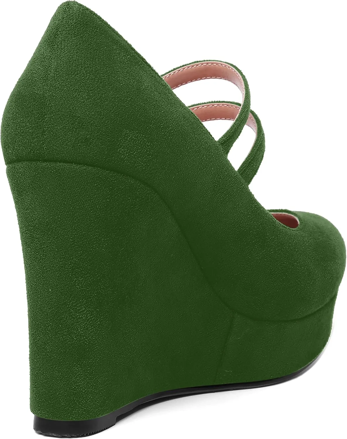 ROSERWISH Womens Sexy Night Club Round Toe Fashion Suede Ankle Strap Platform Buckle Wedge High Heel Pumps Dress Shoes 4 Inch