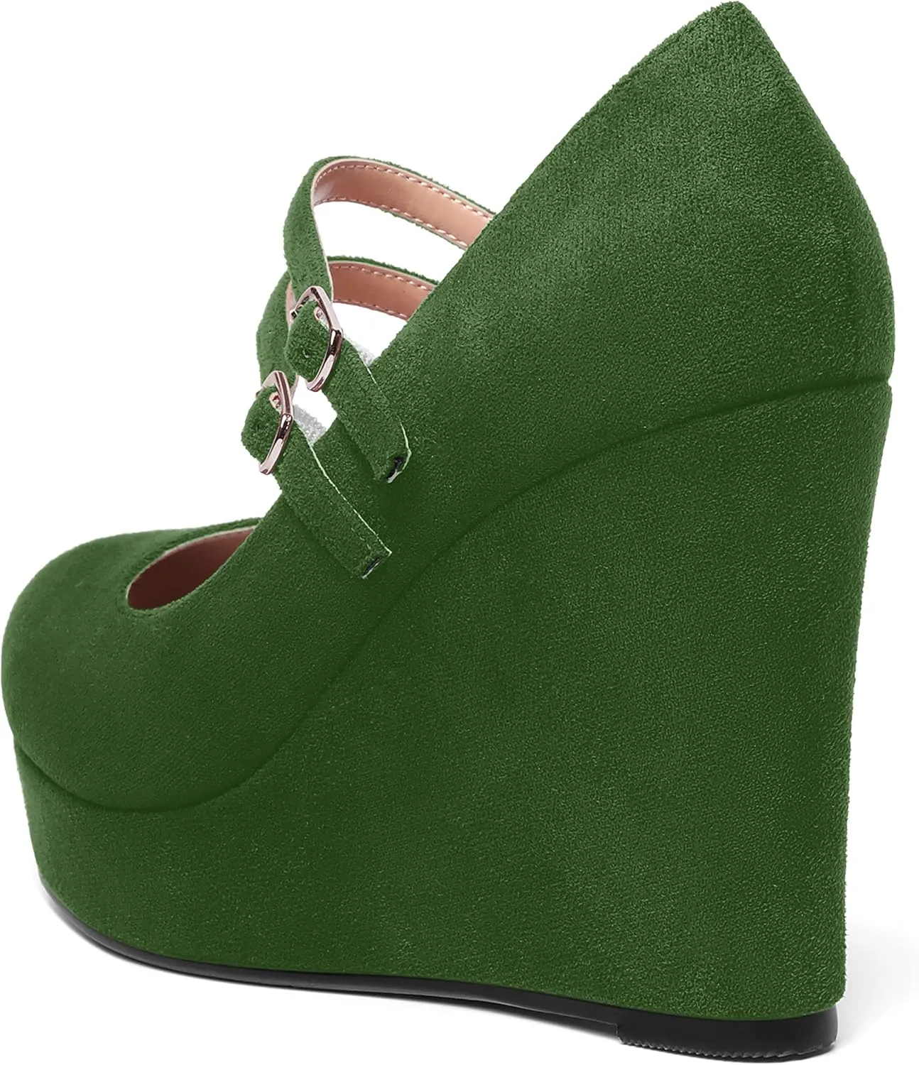 ROSERWISH Womens Sexy Night Club Round Toe Fashion Suede Ankle Strap Platform Buckle Wedge High Heel Pumps Dress Shoes 4 Inch