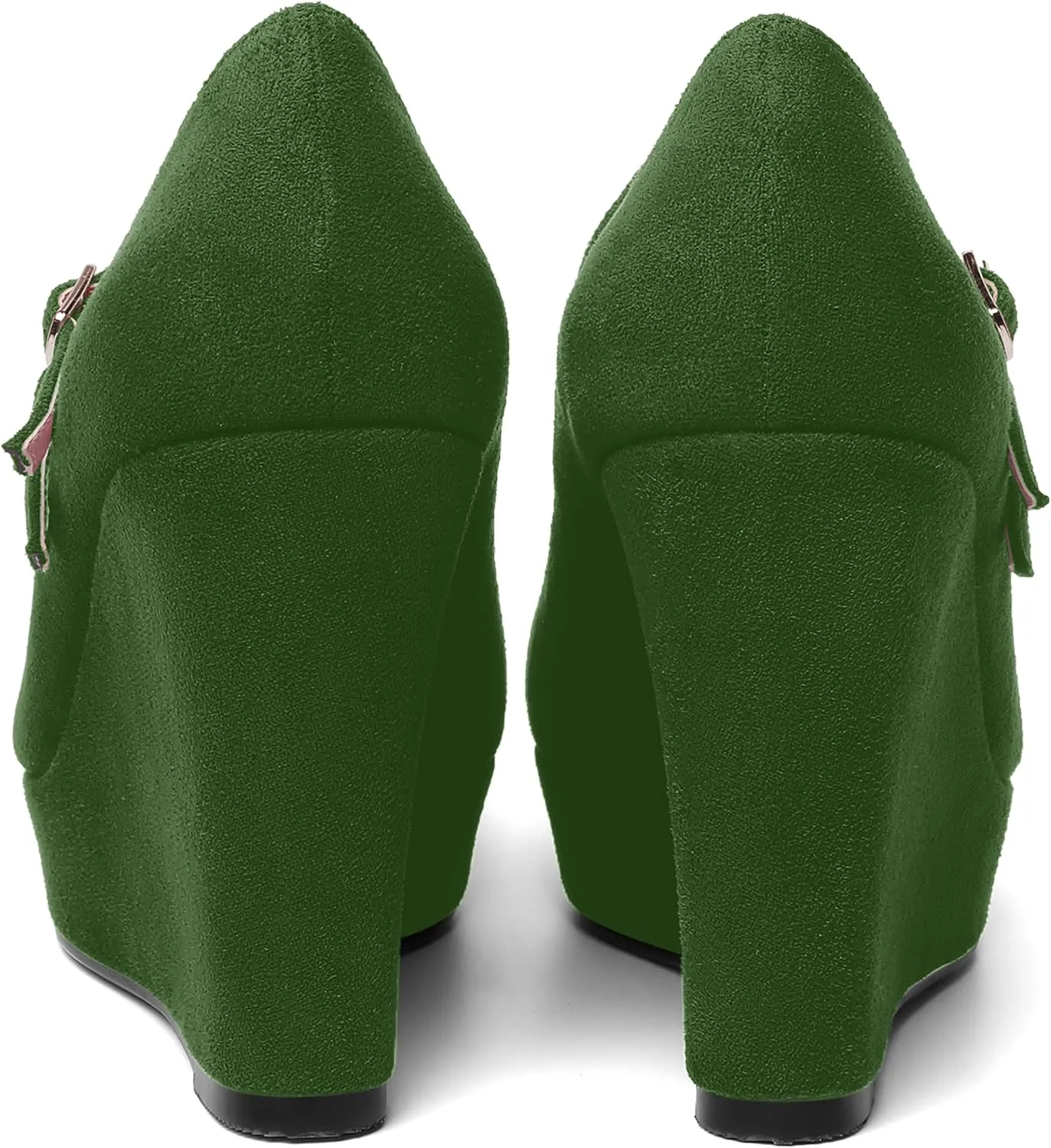 ROSERWISH Womens Sexy Night Club Round Toe Fashion Suede Ankle Strap Platform Buckle Wedge High Heel Pumps Dress Shoes 4 Inch