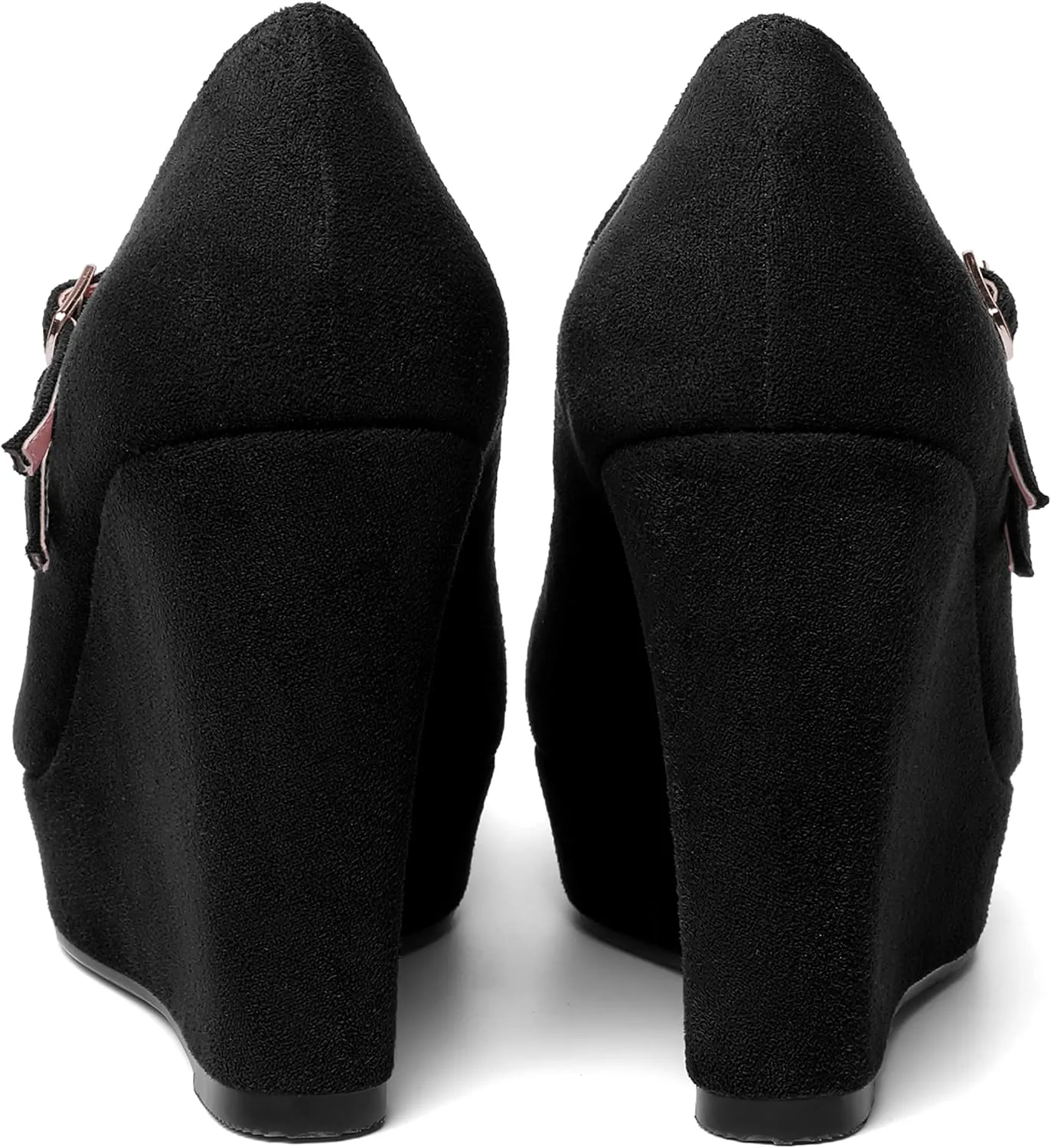 ROSERWISH Womens Sexy Night Club Round Toe Fashion Suede Ankle Strap Platform Buckle Wedge High Heel Pumps Dress Shoes 4 Inch