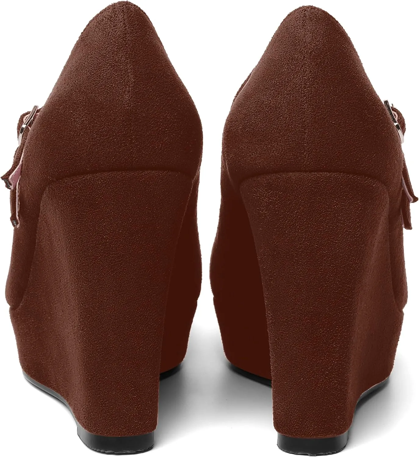 ROSERWISH Womens Sexy Night Club Round Toe Fashion Suede Ankle Strap Platform Buckle Wedge High Heel Pumps Dress Shoes 4 Inch