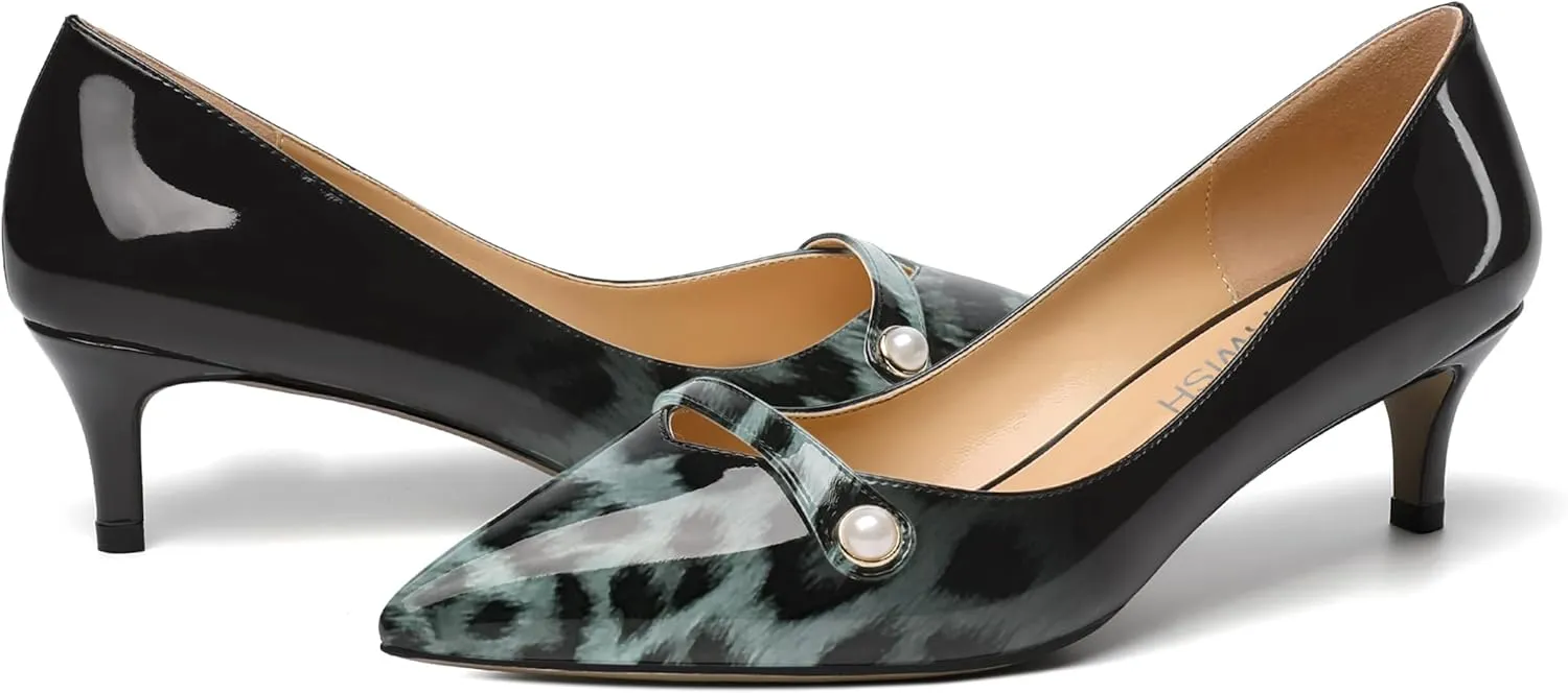 ROSERWISH Womens Slip On Sexy Party Pointed Toe Wedding Patent Kitten Low Heel Pumps Dress Shoes 2 Inch