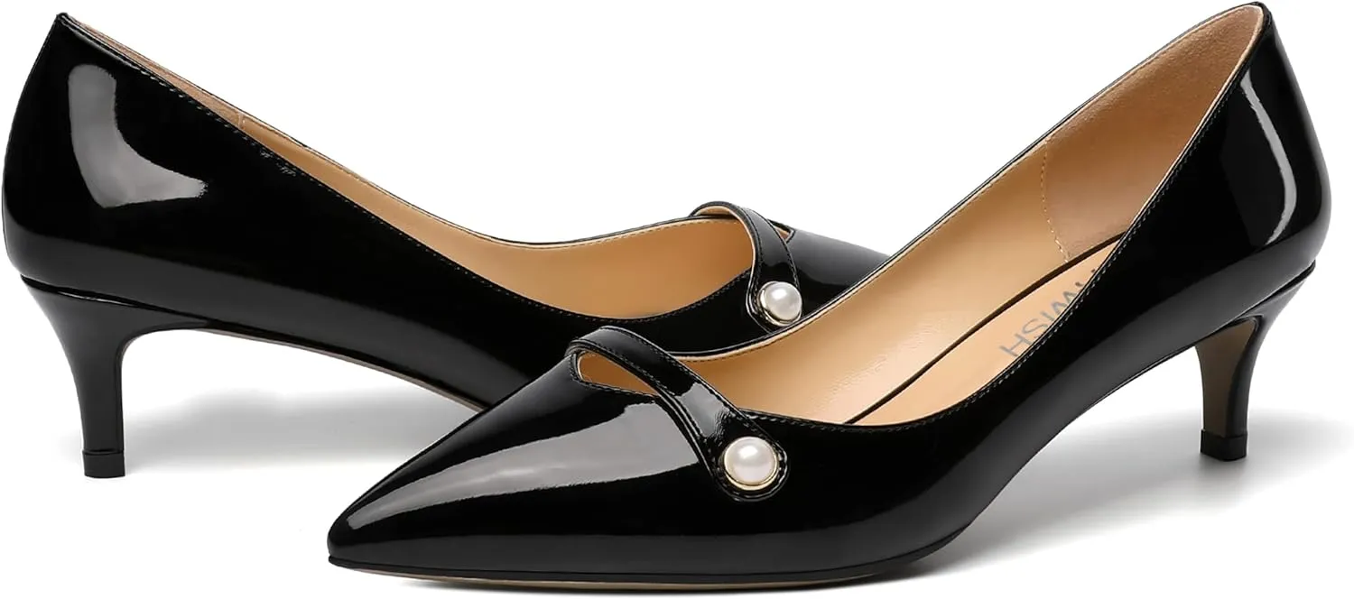 ROSERWISH Womens Slip On Sexy Party Pointed Toe Wedding Patent Kitten Low Heel Pumps Dress Shoes 2 Inch