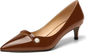 ROSERWISH Womens Slip On Sexy Party Pointed Toe Wedding Patent Kitten Low Heel Pumps Dress Shoes 2 Inch