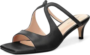 ROSERWISH Womens Square Toe Fashion Cutout Matte Slip On Party Kitten Low Heel Heeled Sandals 2 Inch