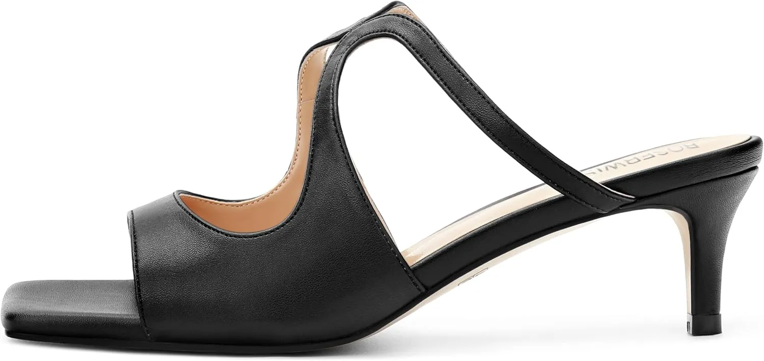 ROSERWISH Womens Square Toe Fashion Cutout Matte Slip On Party Kitten Low Heel Heeled Sandals 2 Inch