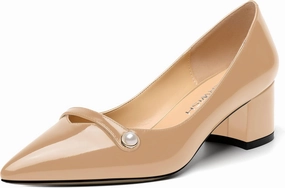 ROSERWISH Womens Party Dress Slip On Patent Pointed Toe Chunky Low Heel Pumps Shoes 2 Inch