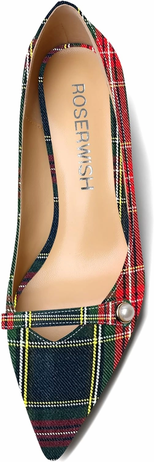 ROSERWISH Womens Party Dress Slip On Patent Pointed Toe Chunky Low Heel Pumps Shoes 2 Inch