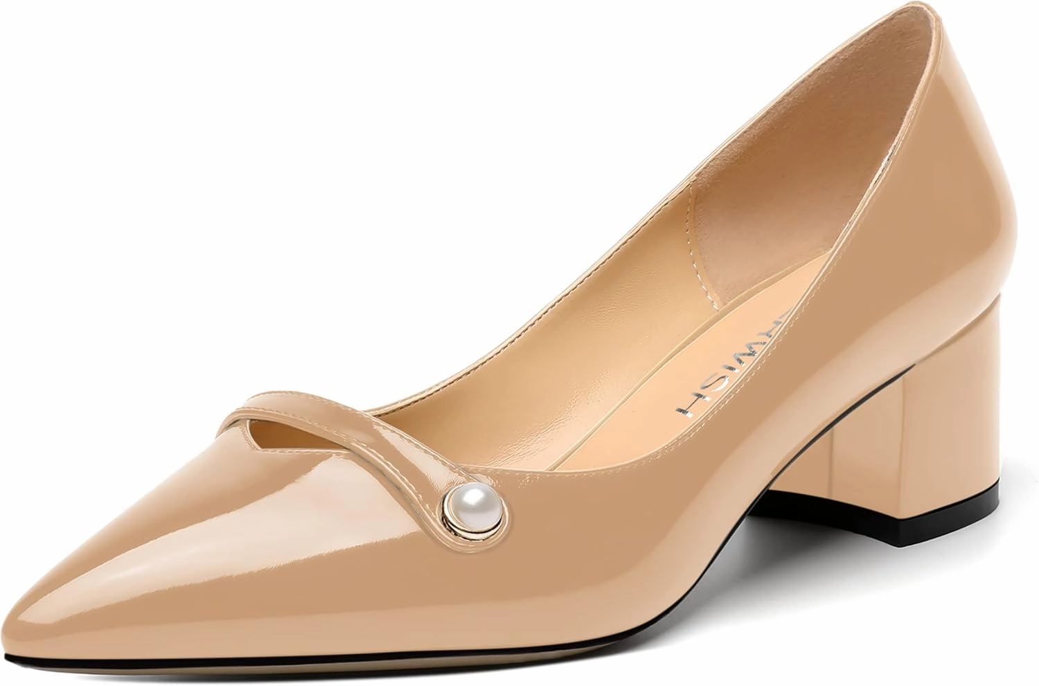 ROSERWISH Womens Party Dress Slip On Patent Pointed Toe Chunky Low Heel Pumps Shoes 2 Inch