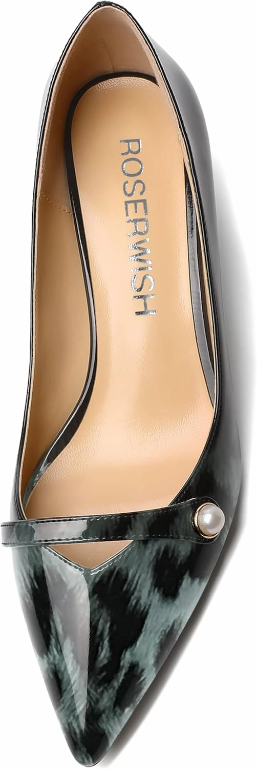 ROSERWISH Womens Party Dress Slip On Patent Pointed Toe Chunky Low Heel Pumps Shoes 2 Inch