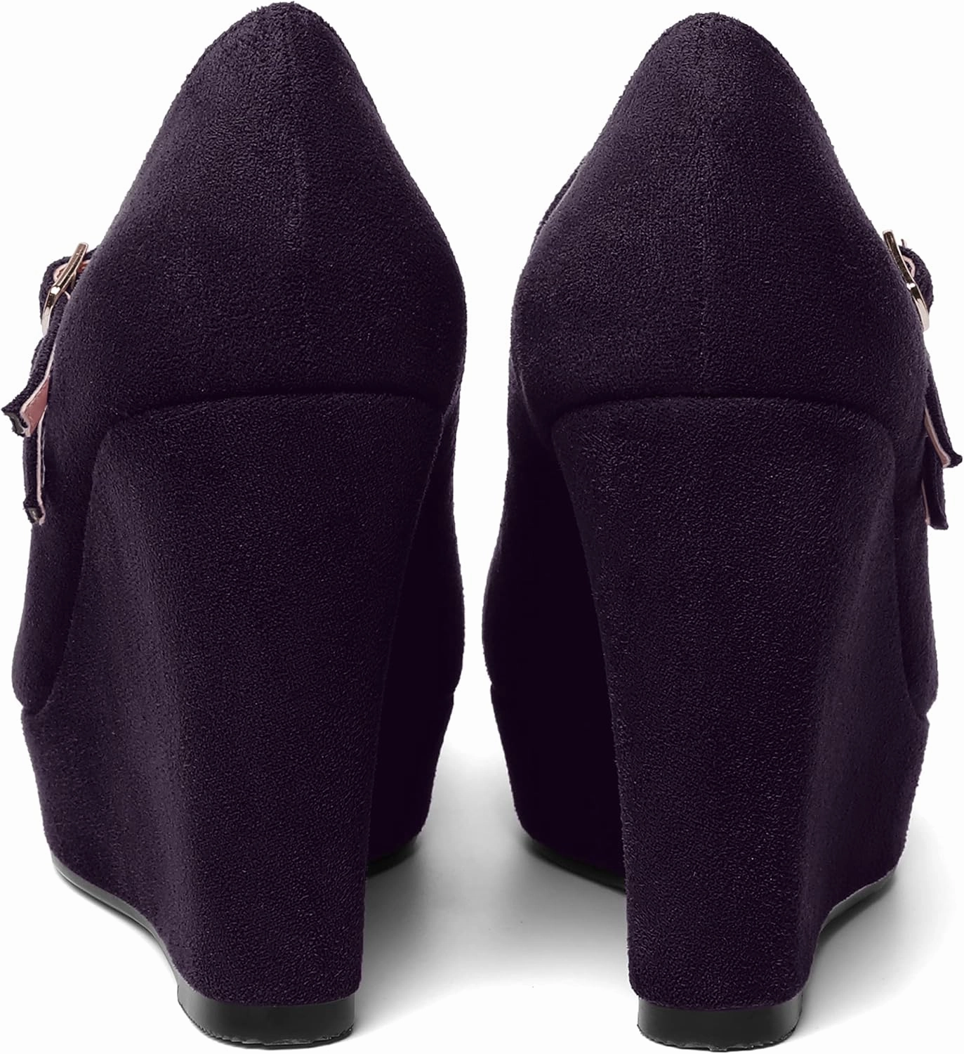 ROSERWISH Womens Sexy Night Club Round Toe Fashion Suede Ankle Strap Platform Buckle Wedge High Heel Pumps Dress Shoes 4 Inch