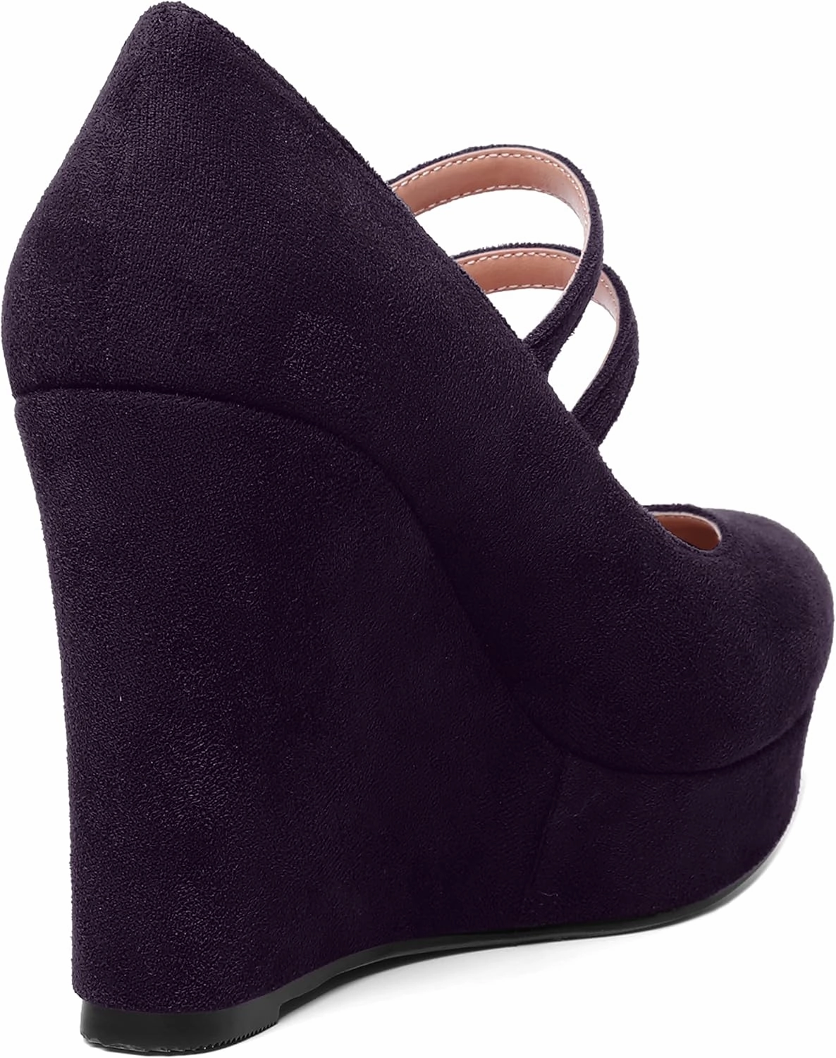 ROSERWISH Womens Sexy Night Club Round Toe Fashion Suede Ankle Strap Platform Buckle Wedge High Heel Pumps Dress Shoes 4 Inch
