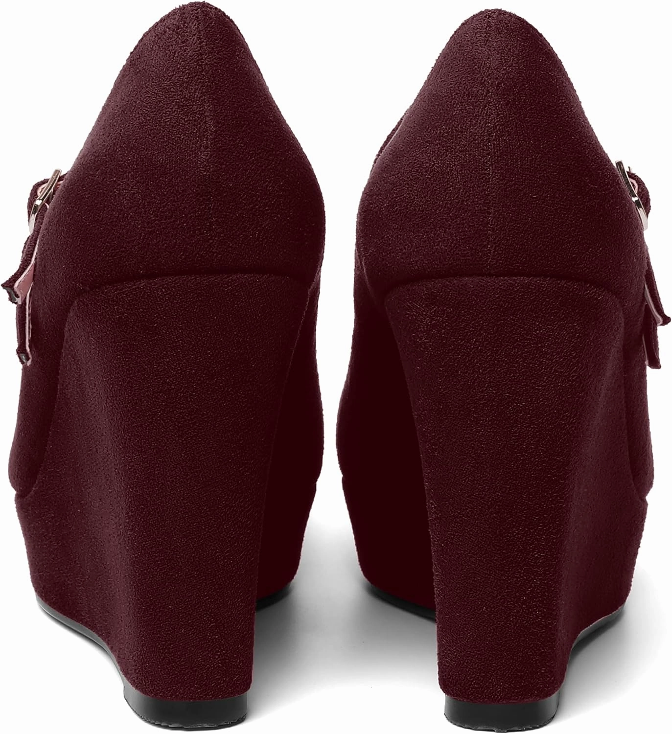 ROSERWISH Womens Sexy Night Club Round Toe Fashion Suede Ankle Strap Platform Buckle Wedge High Heel Pumps Dress Shoes 4 Inch