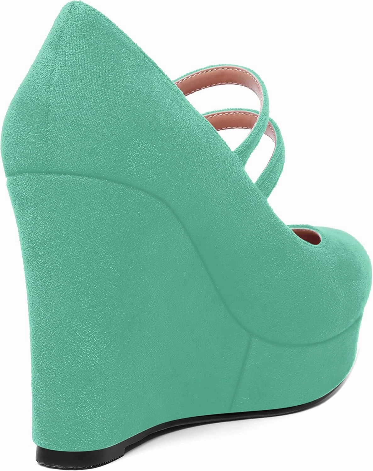 ROSERWISH Womens Sexy Night Club Round Toe Fashion Suede Ankle Strap Platform Buckle Wedge High Heel Pumps Dress Shoes 4 Inch