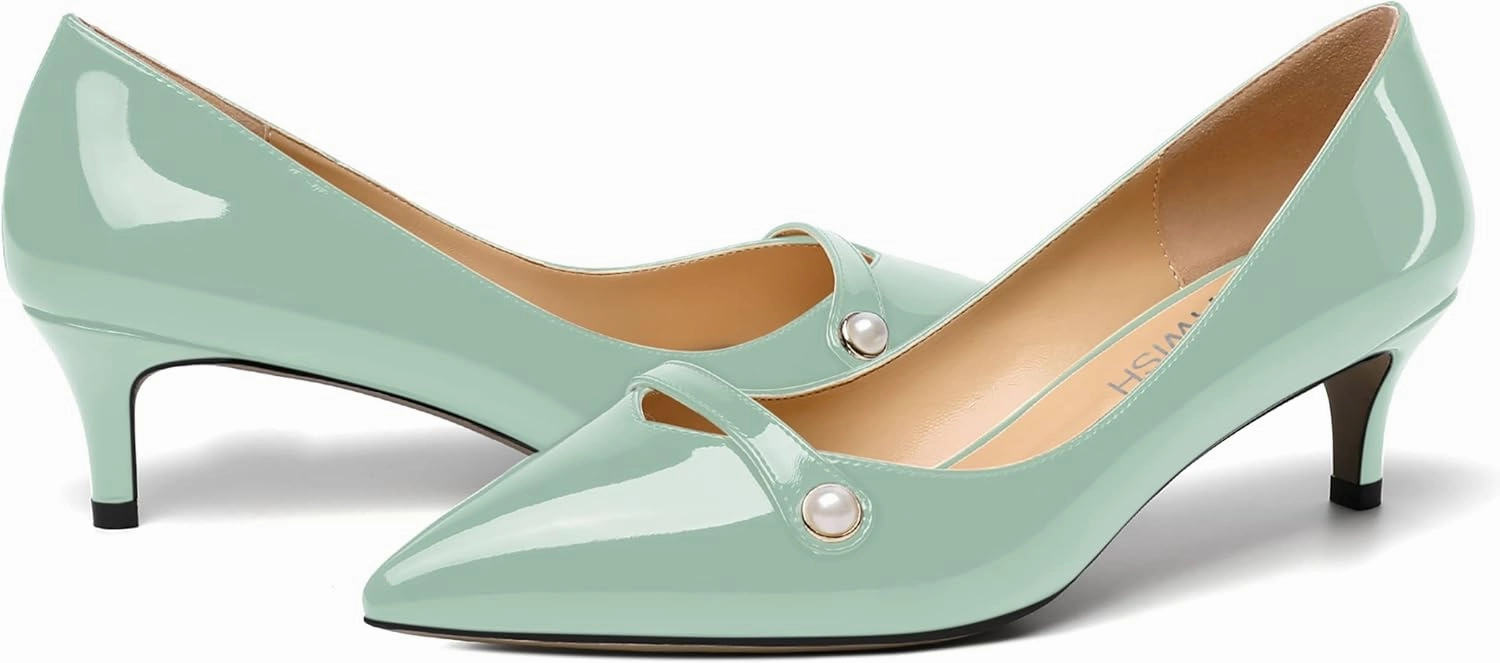 ROSERWISH Womens Slip On Sexy Party Pointed Toe Wedding Patent Kitten Low Heel Pumps Dress Shoes 2 Inch