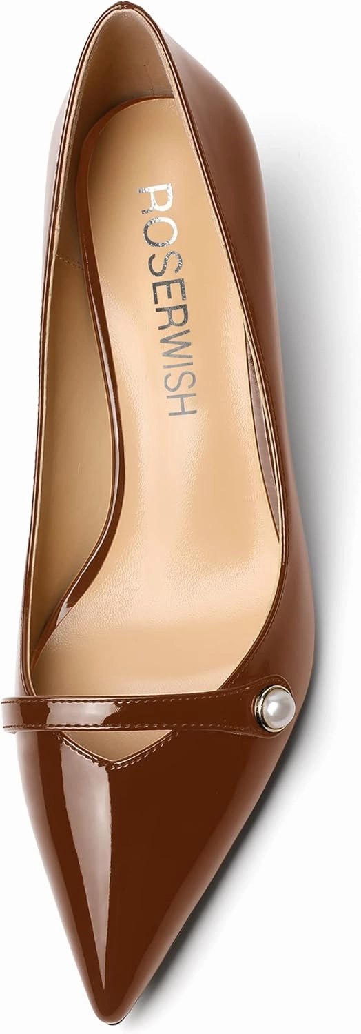 ROSERWISH Womens Slip On Sexy Party Pointed Toe Wedding Patent Kitten Low Heel Pumps Dress Shoes 2 Inch