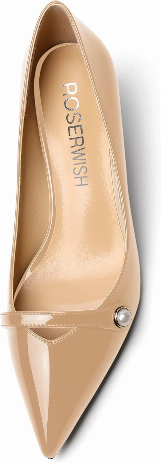 ROSERWISH Womens Slip On Sexy Party Pointed Toe Wedding Patent Kitten Low Heel Pumps Dress Shoes 2 Inch