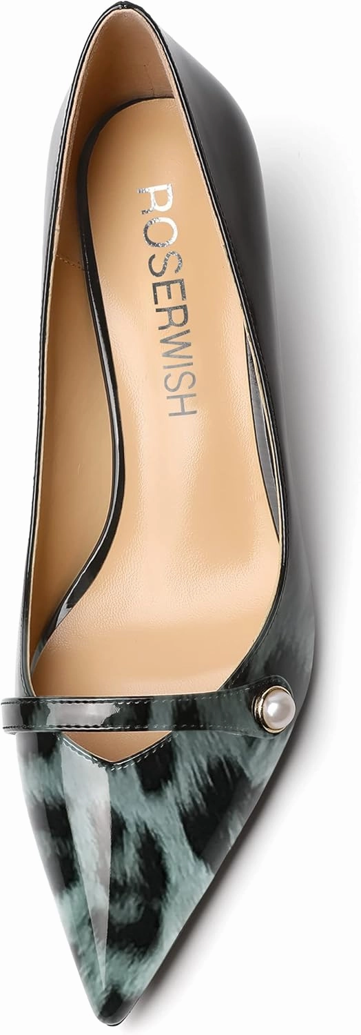 ROSERWISH Womens Slip On Sexy Party Pointed Toe Wedding Patent Kitten Low Heel Pumps Dress Shoes 2 Inch