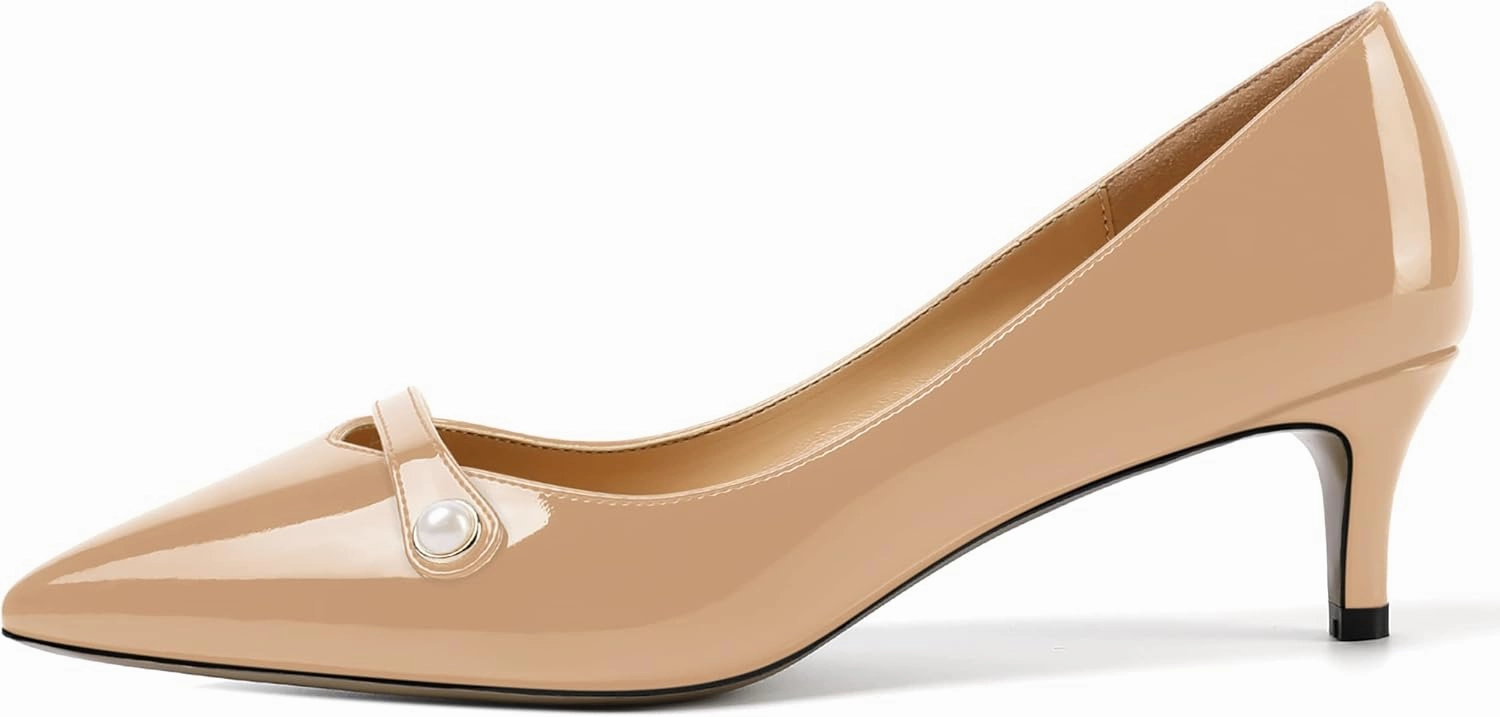 ROSERWISH Womens Slip On Sexy Party Pointed Toe Wedding Patent Kitten Low Heel Pumps Dress Shoes 2 Inch