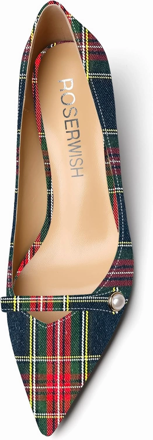ROSERWISH Womens Slip On Sexy Party Pointed Toe Wedding Patent Kitten Low Heel Pumps Dress Shoes 2 Inch