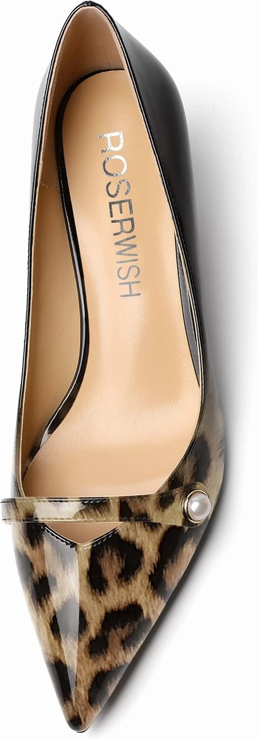 ROSERWISH Womens Slip On Sexy Party Pointed Toe Wedding Patent Kitten Low Heel Pumps Dress Shoes 2 Inch