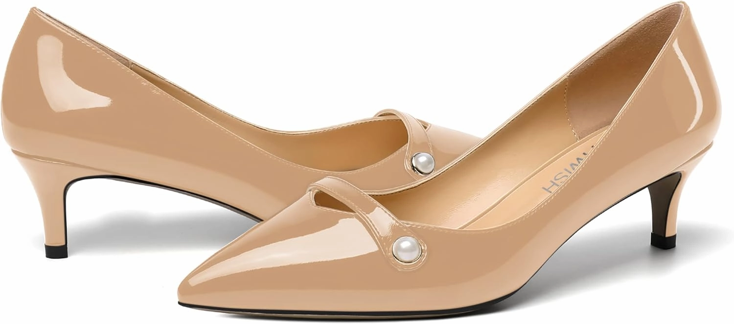ROSERWISH Womens Slip On Sexy Party Pointed Toe Wedding Patent Kitten Low Heel Pumps Dress Shoes 2 Inch