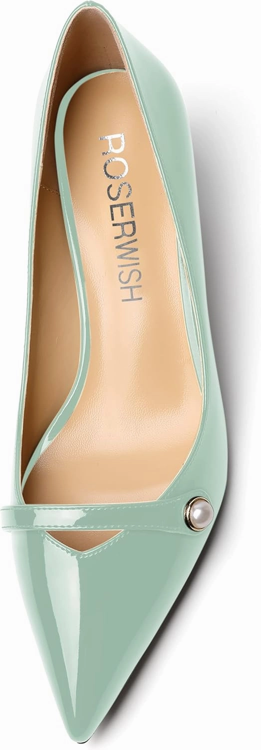 ROSERWISH Womens Slip On Sexy Party Pointed Toe Wedding Patent Kitten Low Heel Pumps Dress Shoes 2 Inch