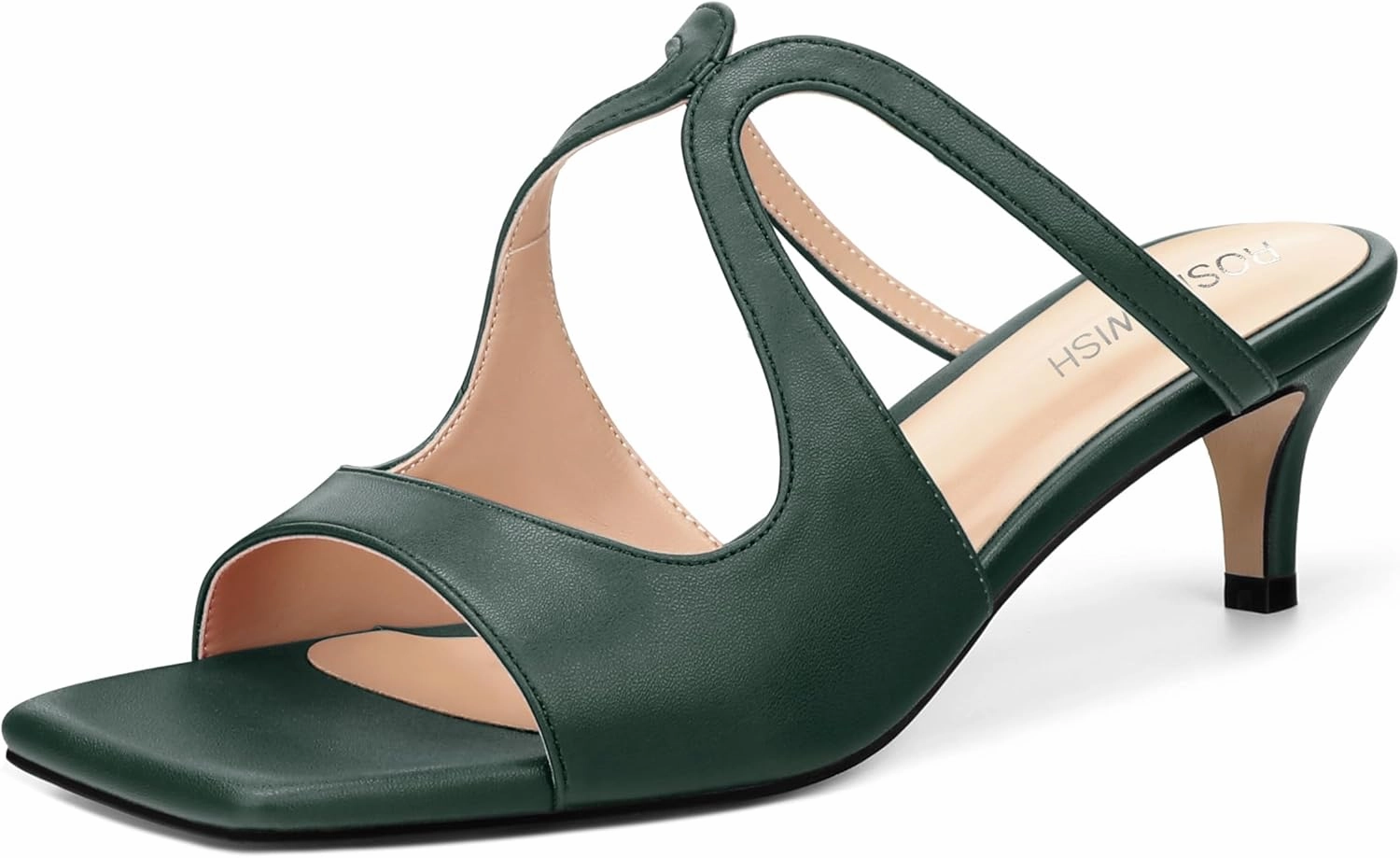 ROSERWISH Womens Square Toe Fashion Cutout Matte Slip On Party Kitten Low Heel Heeled Sandals 2 Inch