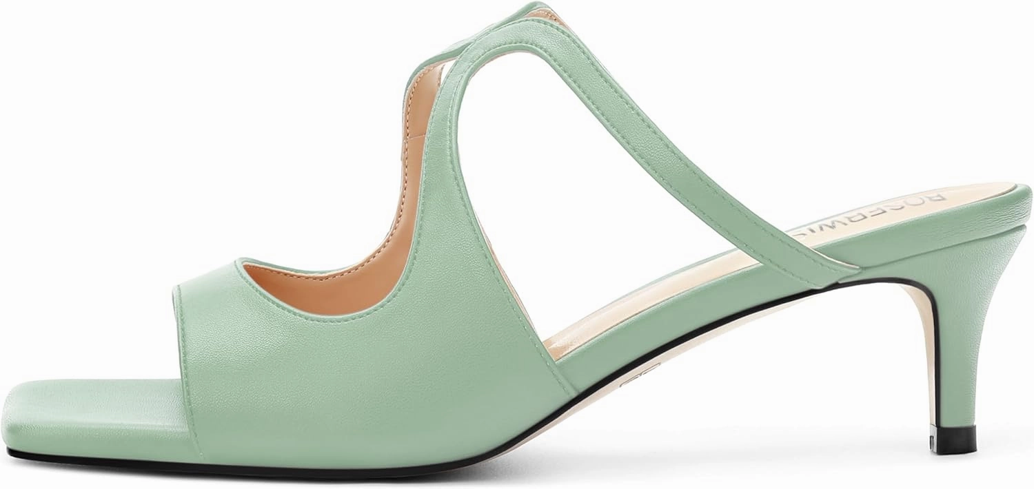 ROSERWISH Womens Square Toe Fashion Cutout Matte Slip On Party Kitten Low Heel Heeled Sandals 2 Inch