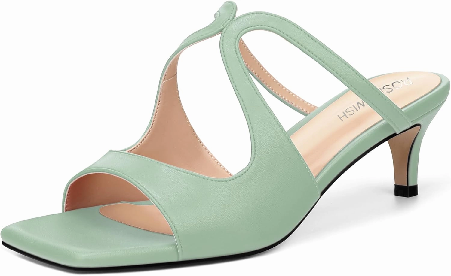 ROSERWISH Womens Square Toe Fashion Cutout Matte Slip On Party Kitten Low Heel Heeled Sandals 2 Inch