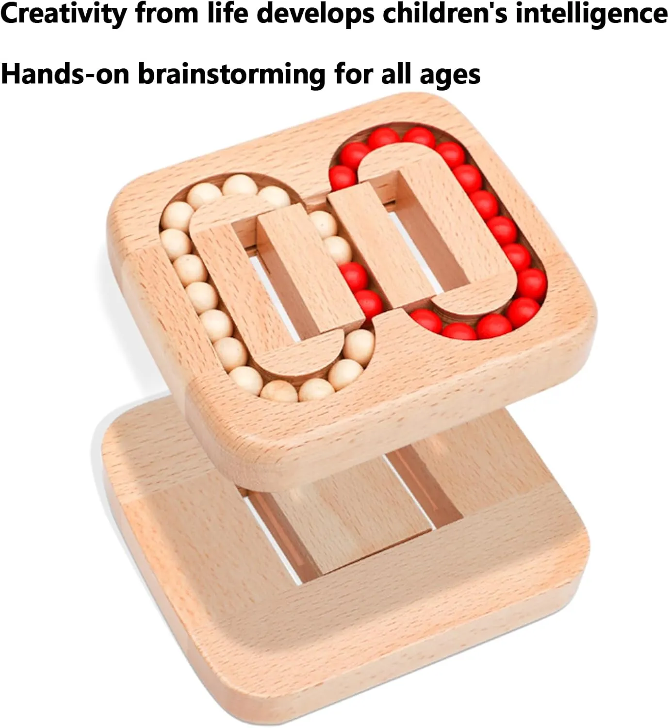 Rotating Magic Bean Fingertip Toy Wood Puzzles, Funny Bean Brain Teaser Sensory Puzzles, Wooden Spinning Magic Cube Toys, for Relaxing (Wooden Balls,2 Pcs)