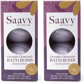 Saavy Naturals Bath Bombs, Soothing Lavender Chamomile Scent, Gentle Moisturizig Formula, Foaming Fizz Bubbles, Gift for Women and Kids, 6 Oz Each, 2 Pack