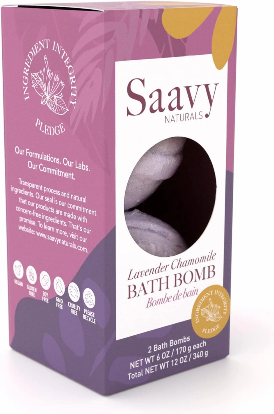 Saavy Naturals Bath Bombs, Soothing Lavender Chamomile Scent, Gentle Moisturizig Formula, Foaming Fizz Bubbles, Gift for Women and Kids, 6 Oz Each, 2 Pack