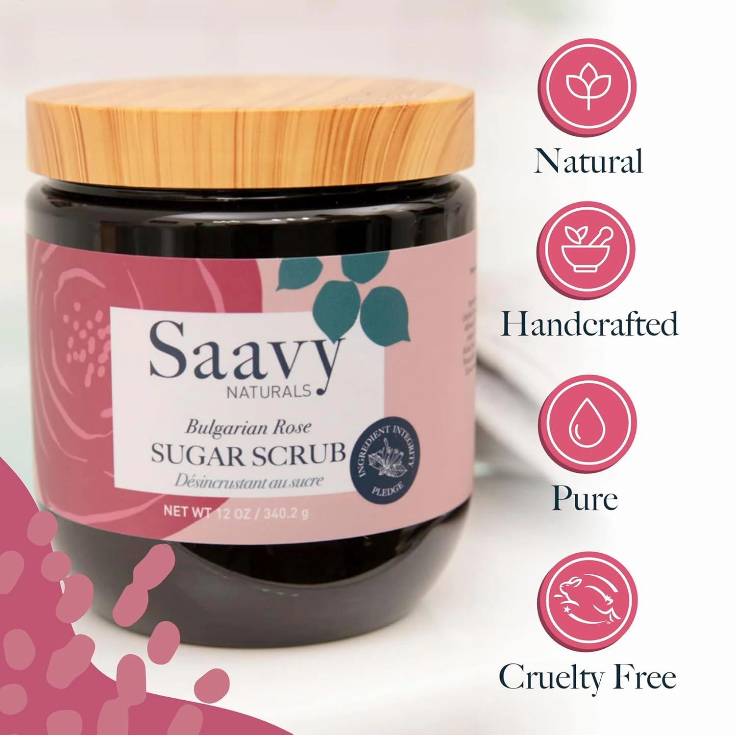 Saavy Naturals Bulgarian Rose Sugar Scrub - Relaxing Scented Body Exfoliator With Vitamin E - Vegan Luxe Gift Set, 12 Oz, 2 Pack - Made in the USA