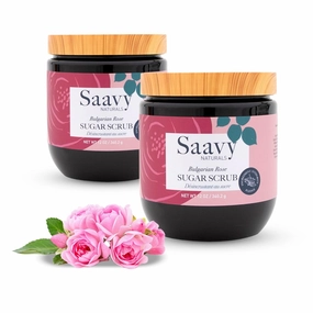 Saavy Naturals Bulgarian Rose Sugar Scrub - Relaxing Scented Body Exfoliator With Vitamin E - Vegan Luxe Gift Set, 12 Oz, 2 Pack - Made in the USA