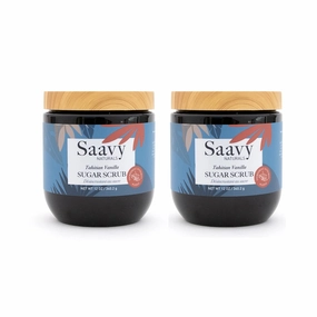 Saavy Naturals Tahitian Vanilla Sugar Scrub - Relaxing Scented Body Exfoliator With Vitamin E - Vegan Luxe Gift Set, 12 Oz, 2 Pack - Made in the USA