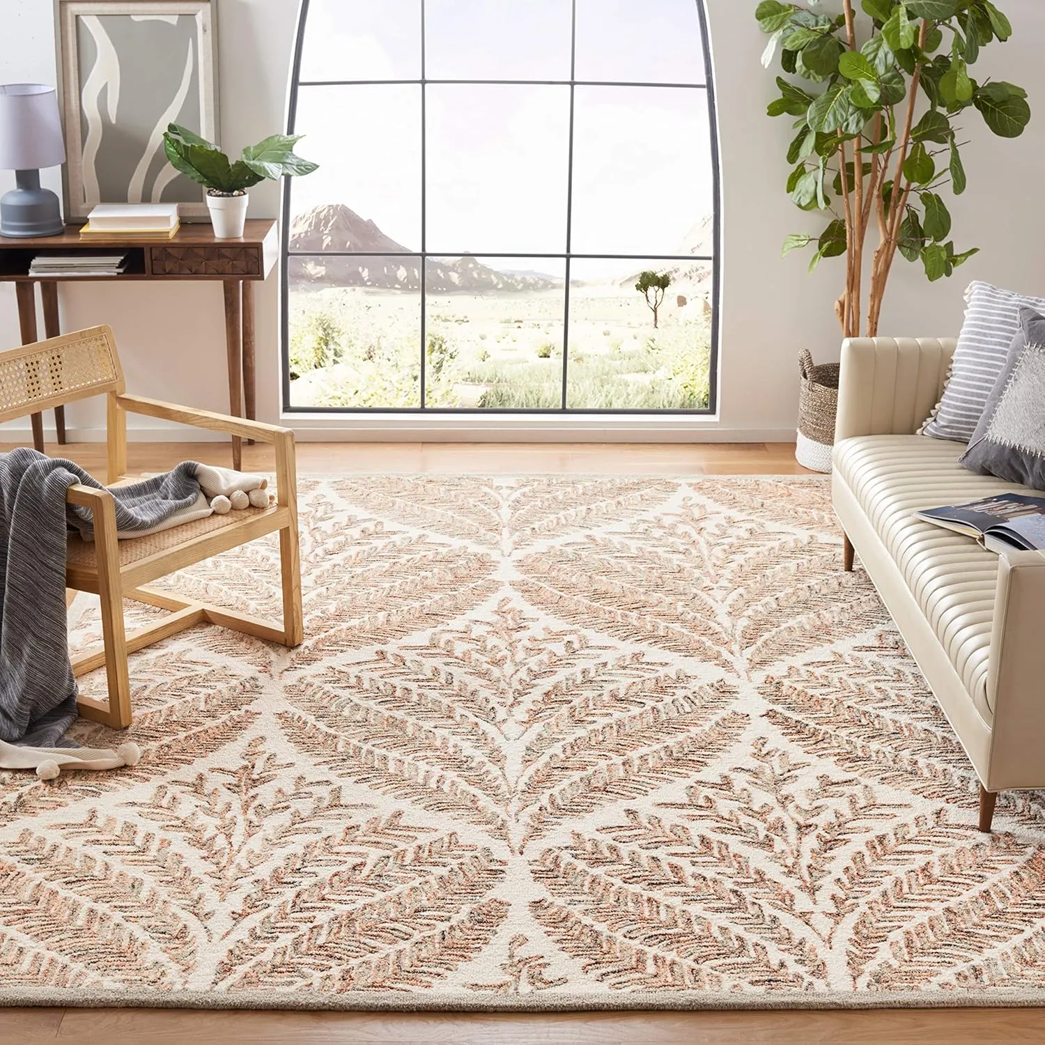 SAFAVIEH Capri Collection Area Rug - 7' Square, Ivory & Brown, Handmade Wool, Ideal for High Traffic Areas in Living Room, Bedroom (CPR208T)