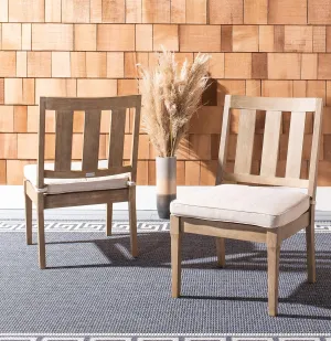 SAFAVIEH Couture Patio Dominica Natural and White Wooden Outdoor Dining Chair (Set of 2), Natural/White